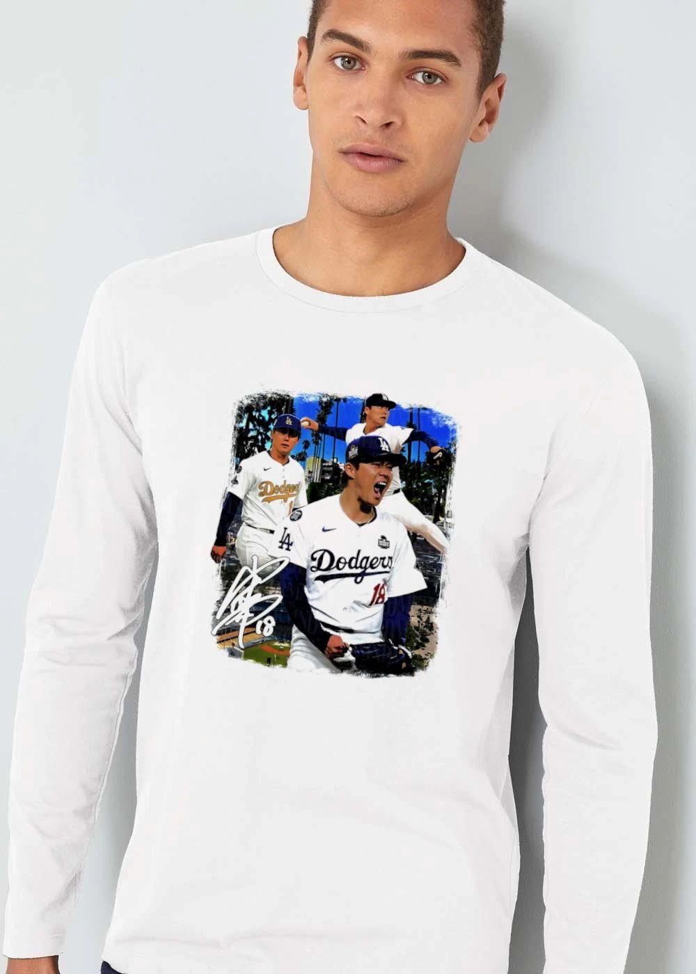 Los Angeles Dodgers MLB World Series Pitcher Collage Signature Palm Trees shirt