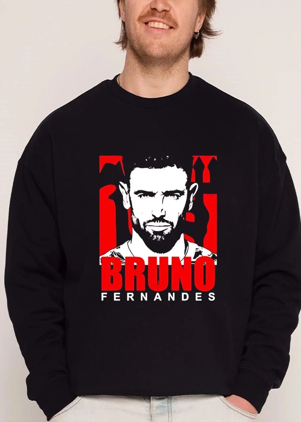 Bruno Fernandes Line Art Stencil Portrait Red Background shirt