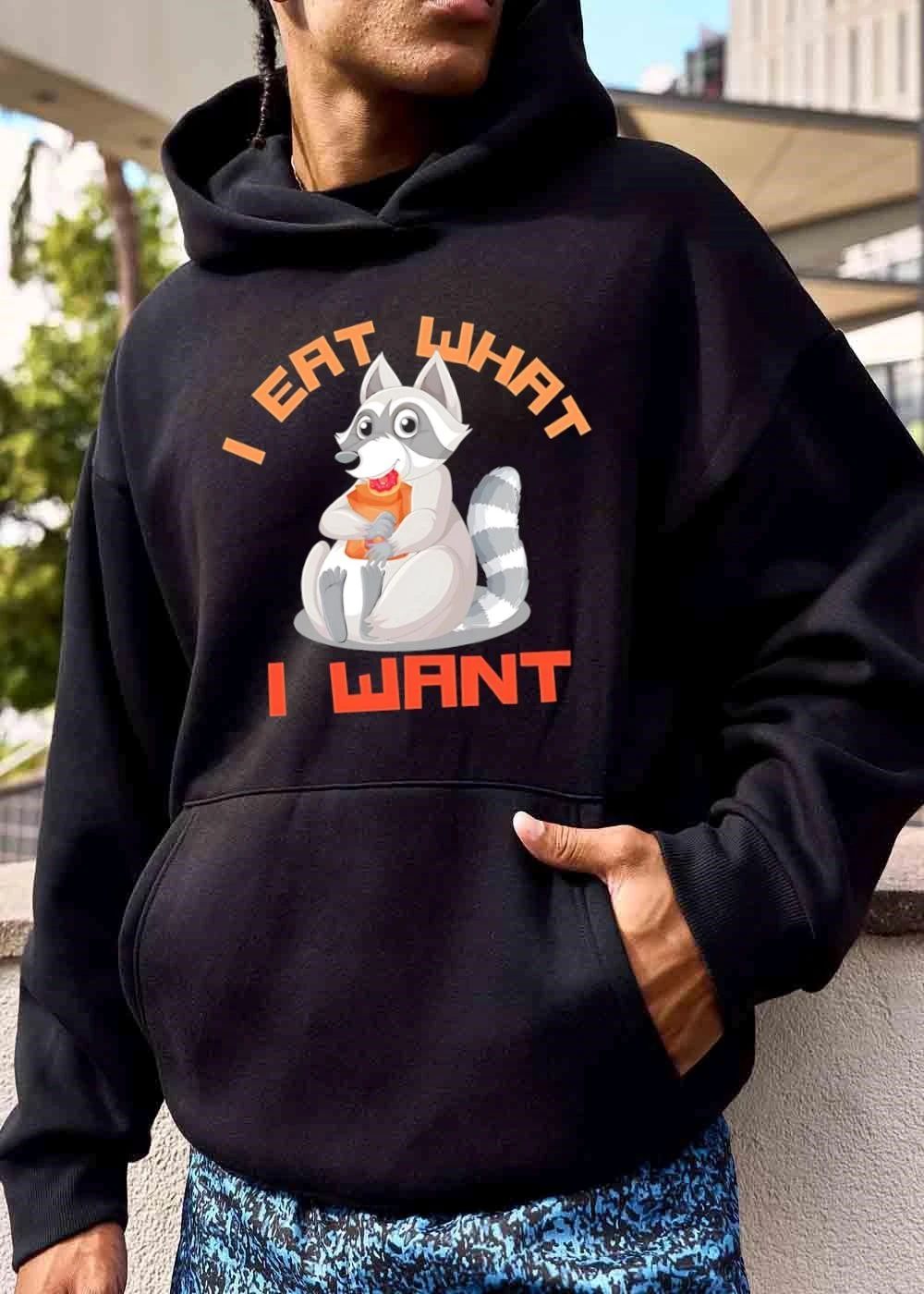 I Eat What Want Cartoon Chubby Raccoon Holding Donut Paper Bag shirt