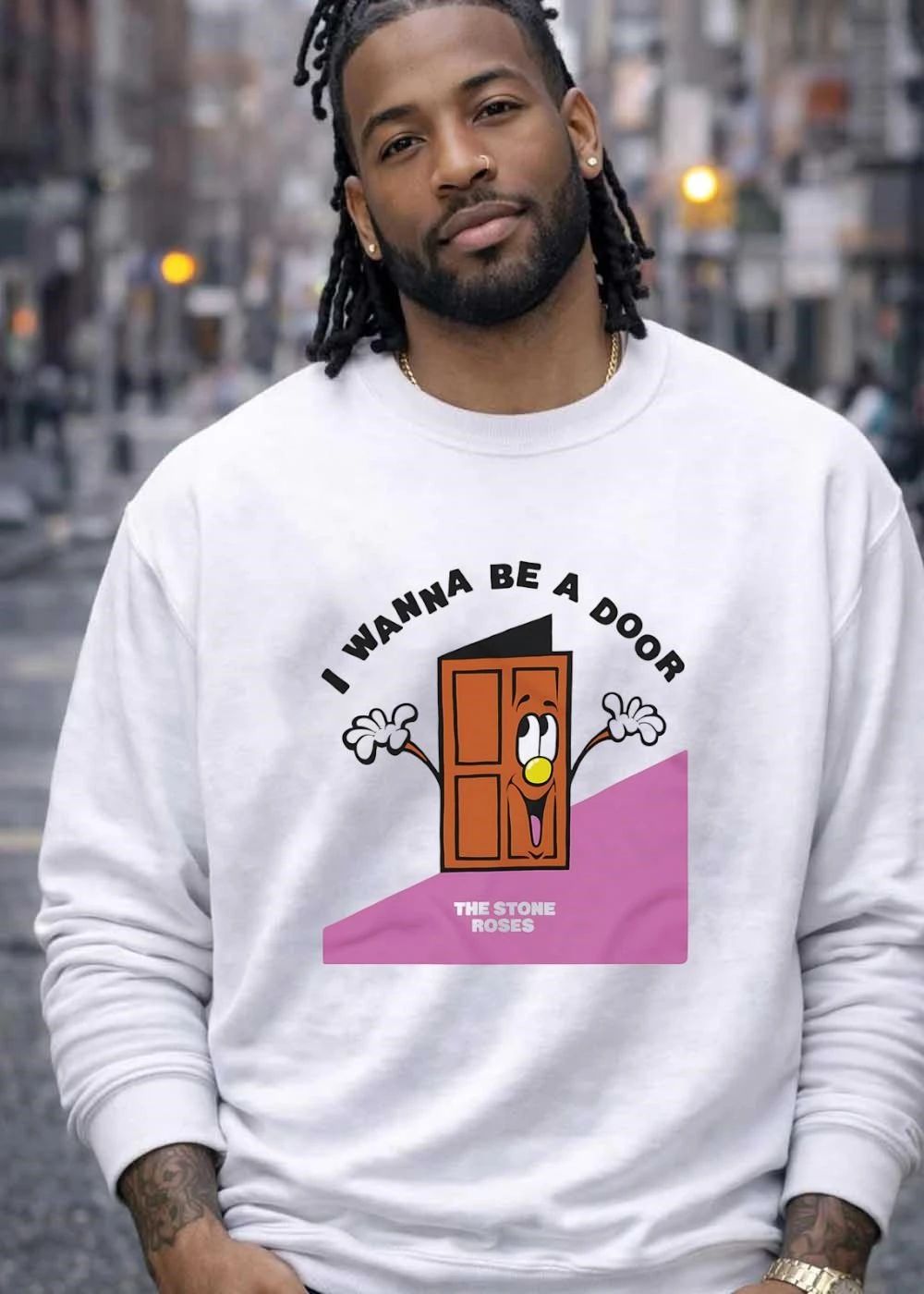 The Stone Roses I Wanna Be A Door Cartoon Smiling Character Yellow Nose Waving Hands shirt