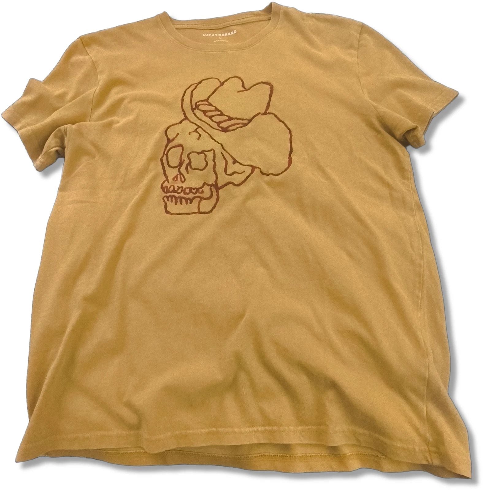 Lucky Brand Tee Shirt (Size XL) - WESTERN SKULL Embroidered 100% Cotton T-Shirt