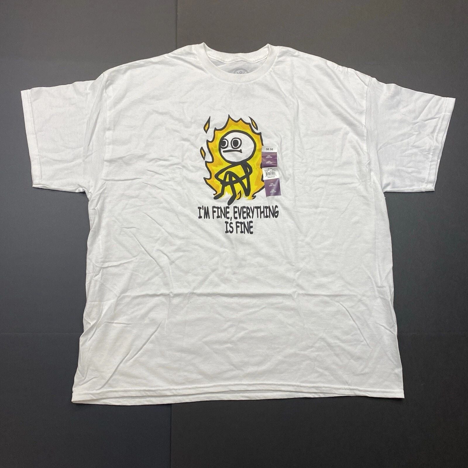 I'm Fine, Everything Is Fine Fire Graphic Tee - White - 2XL