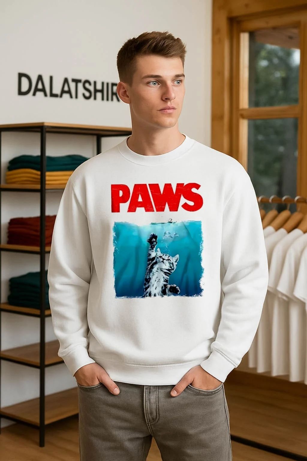 Cat kitten Jaws parody PAWS shirt