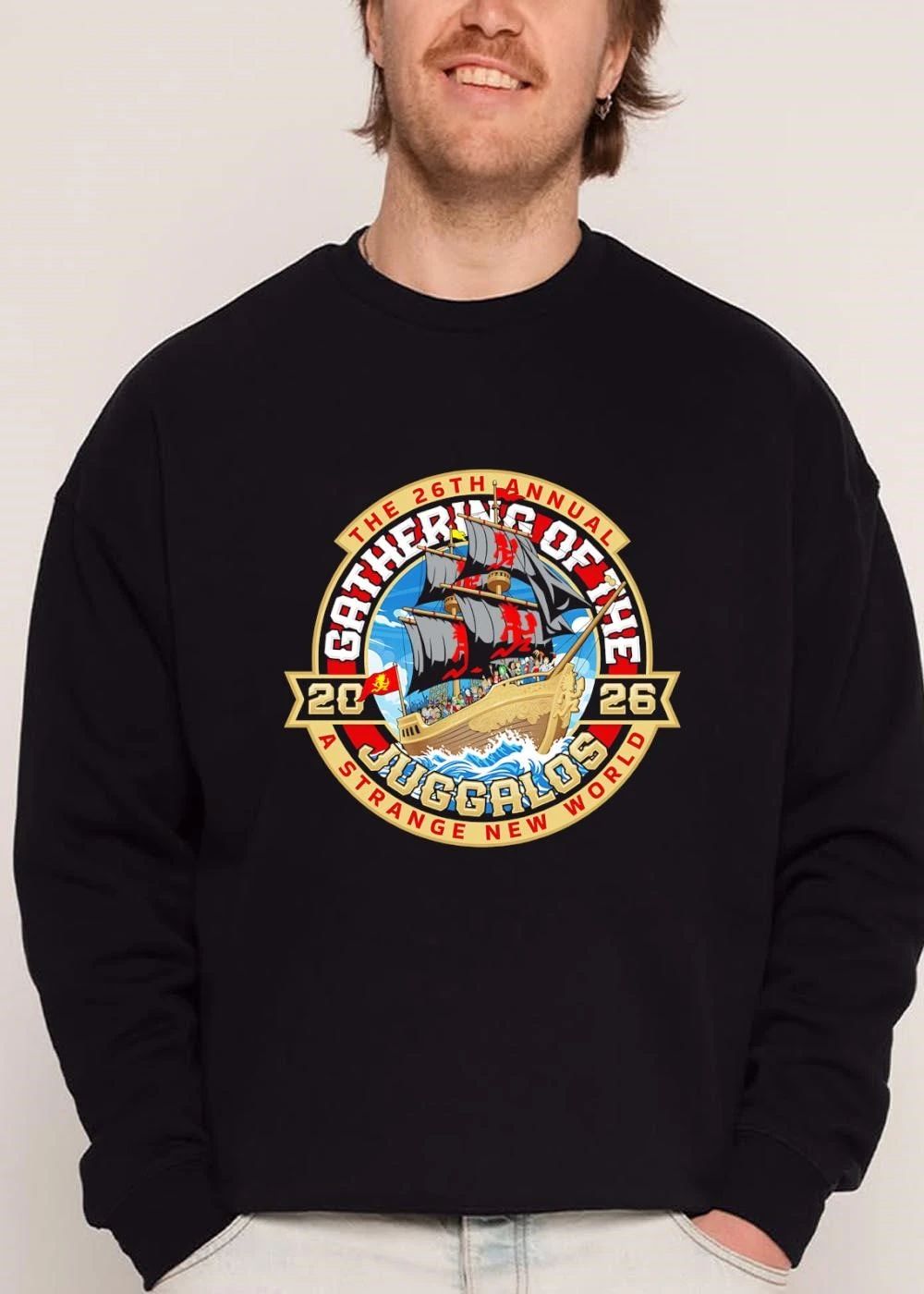 The 26th Annual Gathering Of Juggalos A Strange New World 2026 Cartoon Pirate Ship Emblem shirt