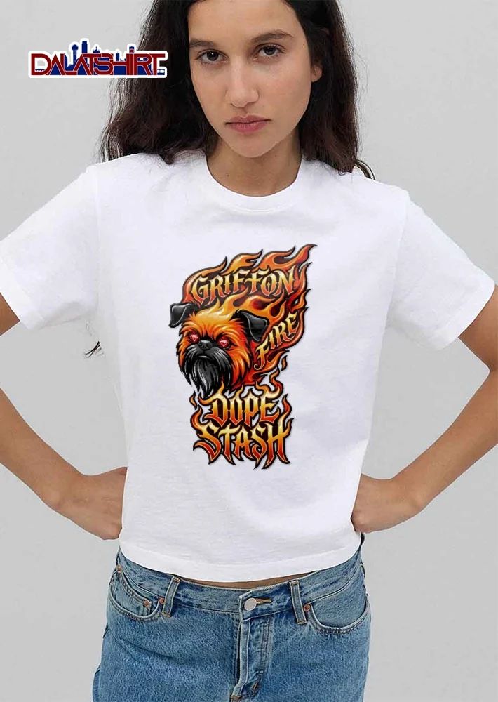 Griffon Fire Dope Stash Dog Head Flaming Diamond Eyes Cartoon shirt
