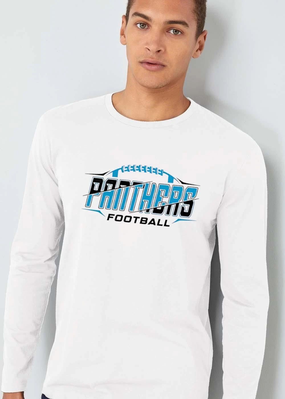 Panthers Football Blue Black Split Wordmark Laces Diagonal Slash shirt