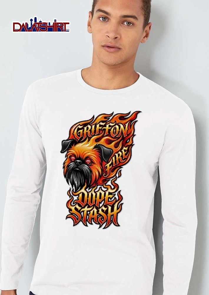 Griffon Fire Dope Stash Dog Head Flaming Diamond Eyes Cartoon shirt