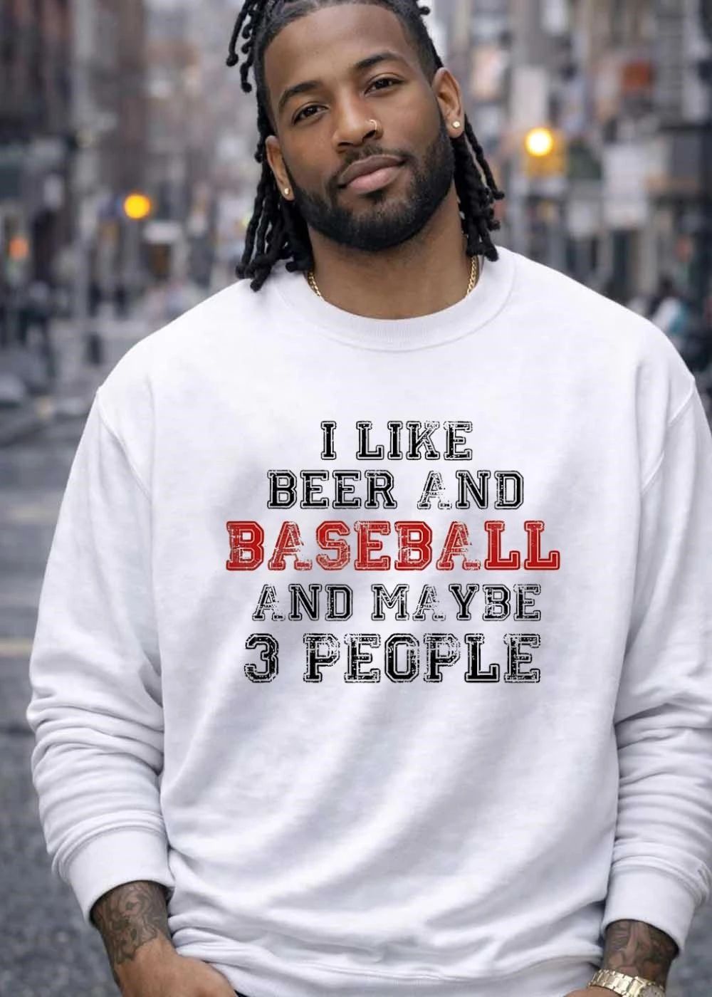 I Like Beer And Baseball Maybe 3 People Distressed Varsity Lettering shirt