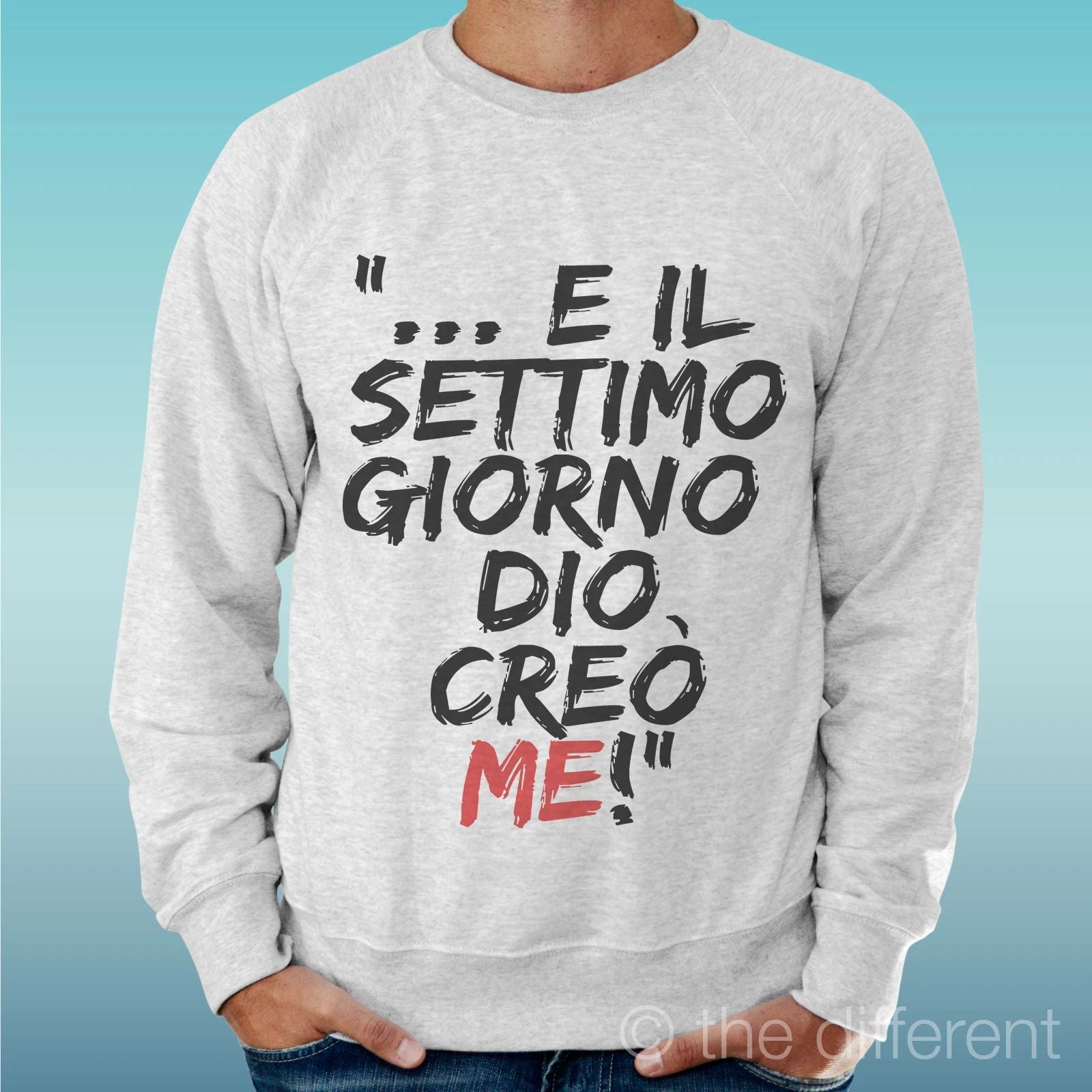Felpa Man Light Sweater Light Grey " Settimo Giorno Funny Sentence "