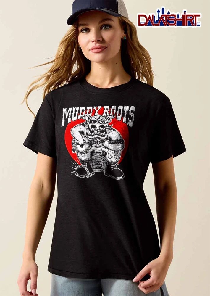 Distressed Muddy Roots 2026 Cartoon Boar Playing Banjo Eyepatch Crate shirt