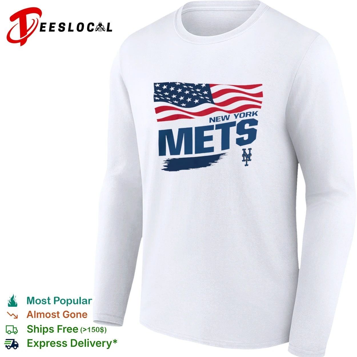 New York Mets Waving American Flag MLB T-shirt