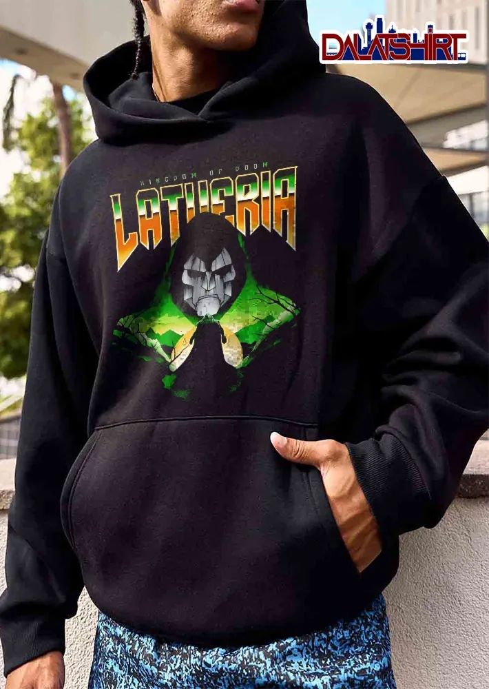 Kingdom Of Doom Latveria Hooded Masked Figure Cape Green Forest Silhouette shirt