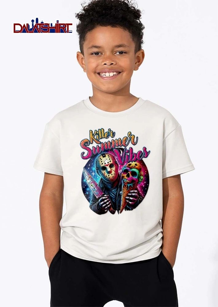 Killer Summer Vibes Hockey Mask Slasher Holding Knife Skull Ice Cream Cone Cosmic shirt