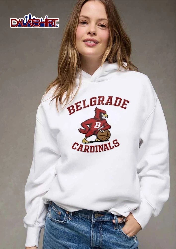 Belgrade Cardinals Cartoon Bird Mascot Leaning On Basketball shirt