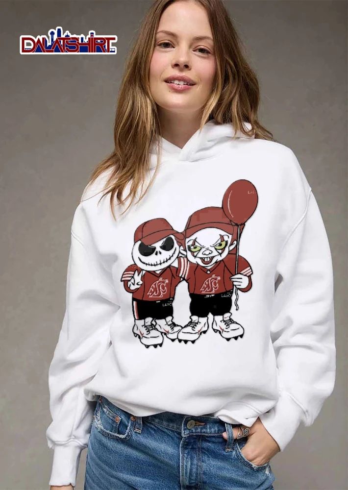 Washington State Cougars NCAA Cartoon Skeleton Clown Red Football Jerseys Balloon shirt