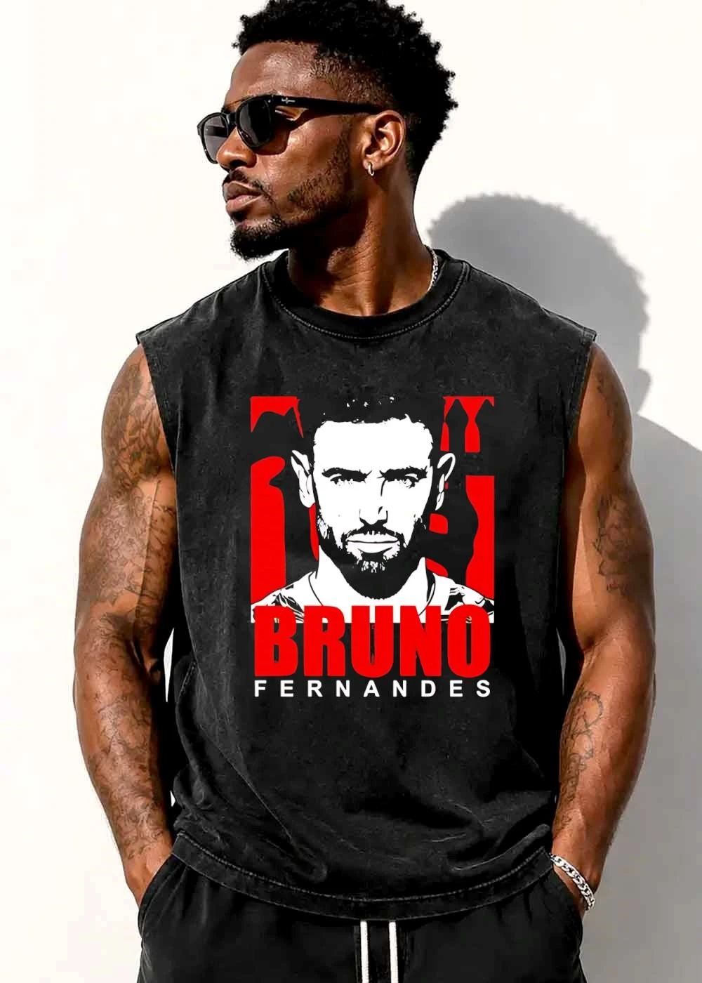 Bruno Fernandes Line Art Stencil Portrait Red Background shirt