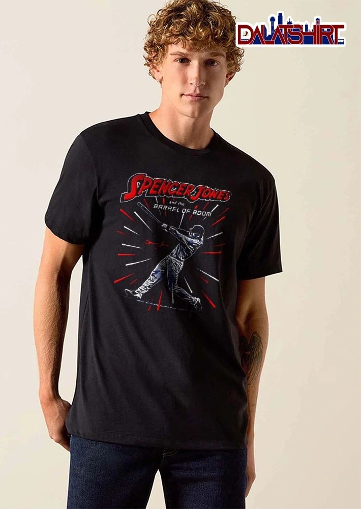 Spencer Jones And The Barrel Of Boom Baseball Batter Swinging Bat Burst Rays shirt