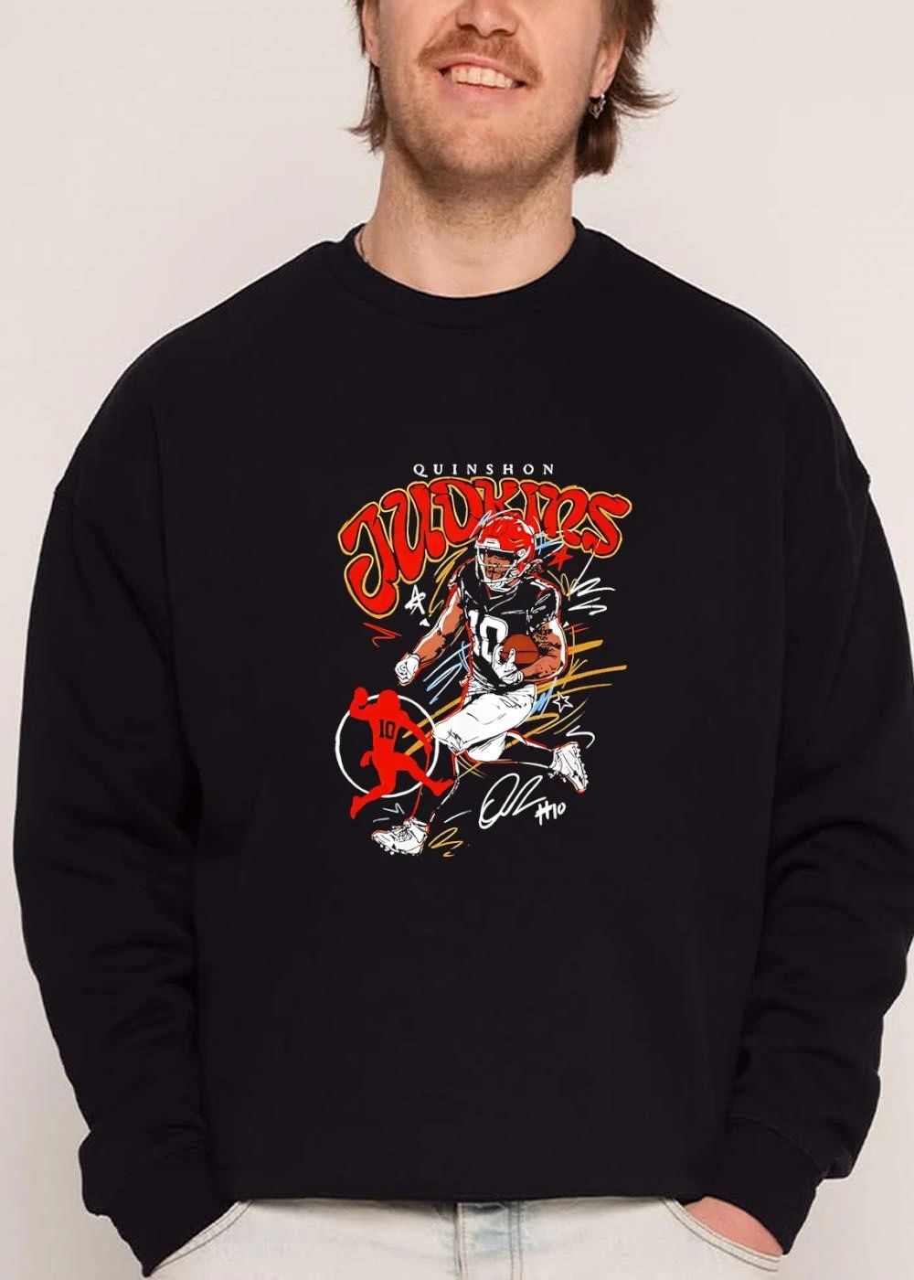 Quinshon Judkins Football Player Running Ball Red Silhouette Sketch shirt