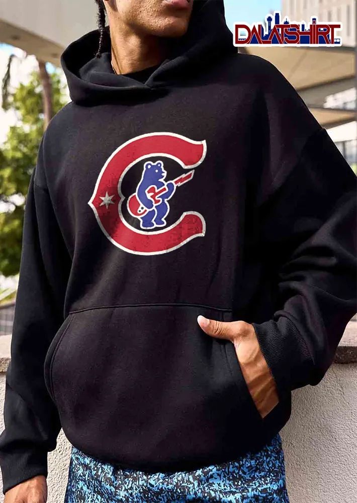 Chicago Cubs MLB Blue Bear Playing Red Electric Guitar C Logo shirt
