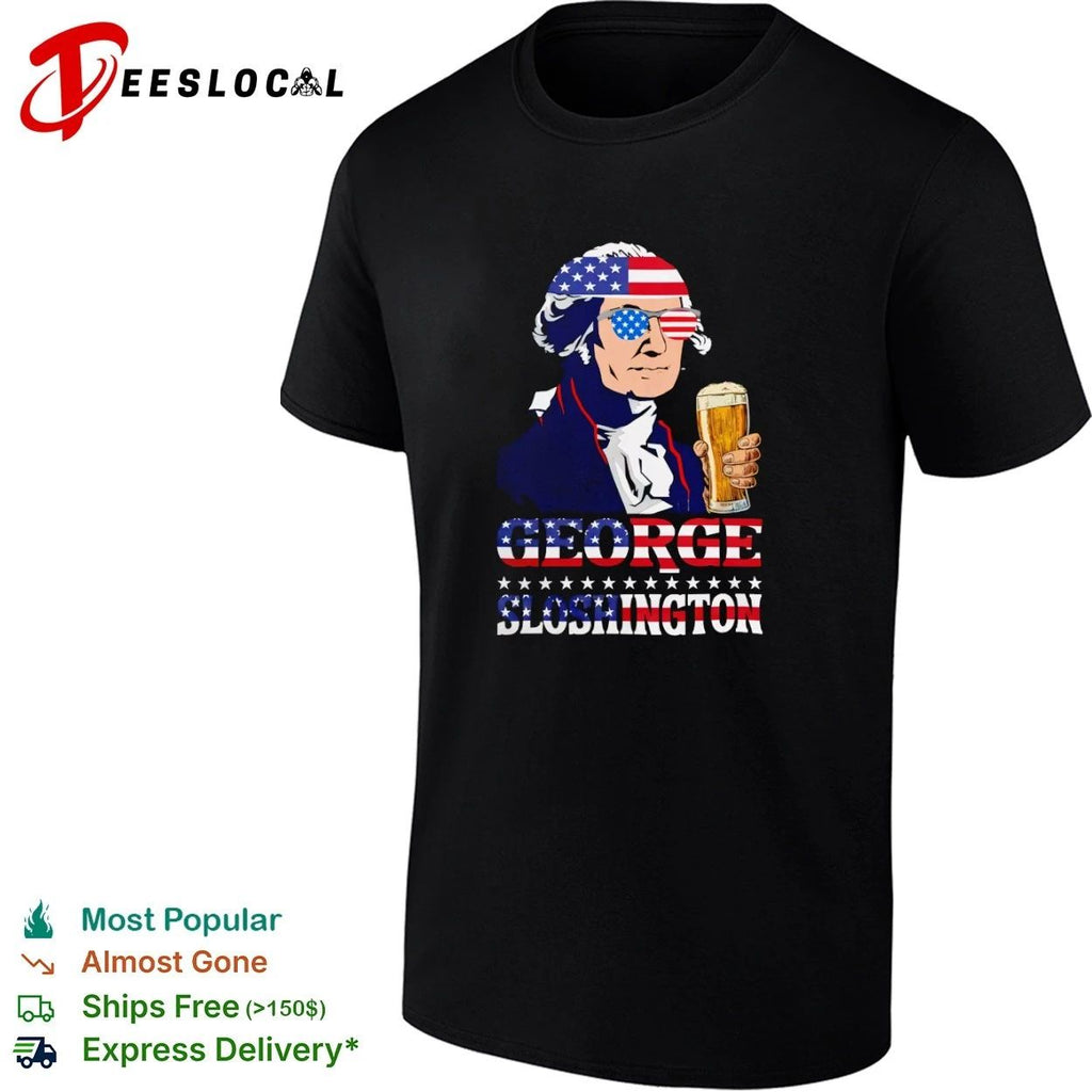George Sloshington American Flag Sunglasses Beer T-shirt