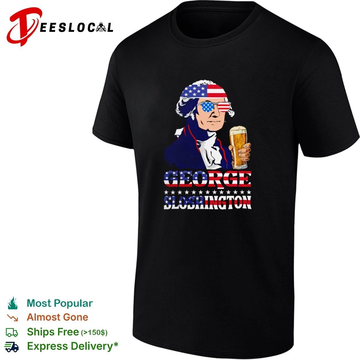 George Sloshington American Flag Sunglasses Beer T-shirt
