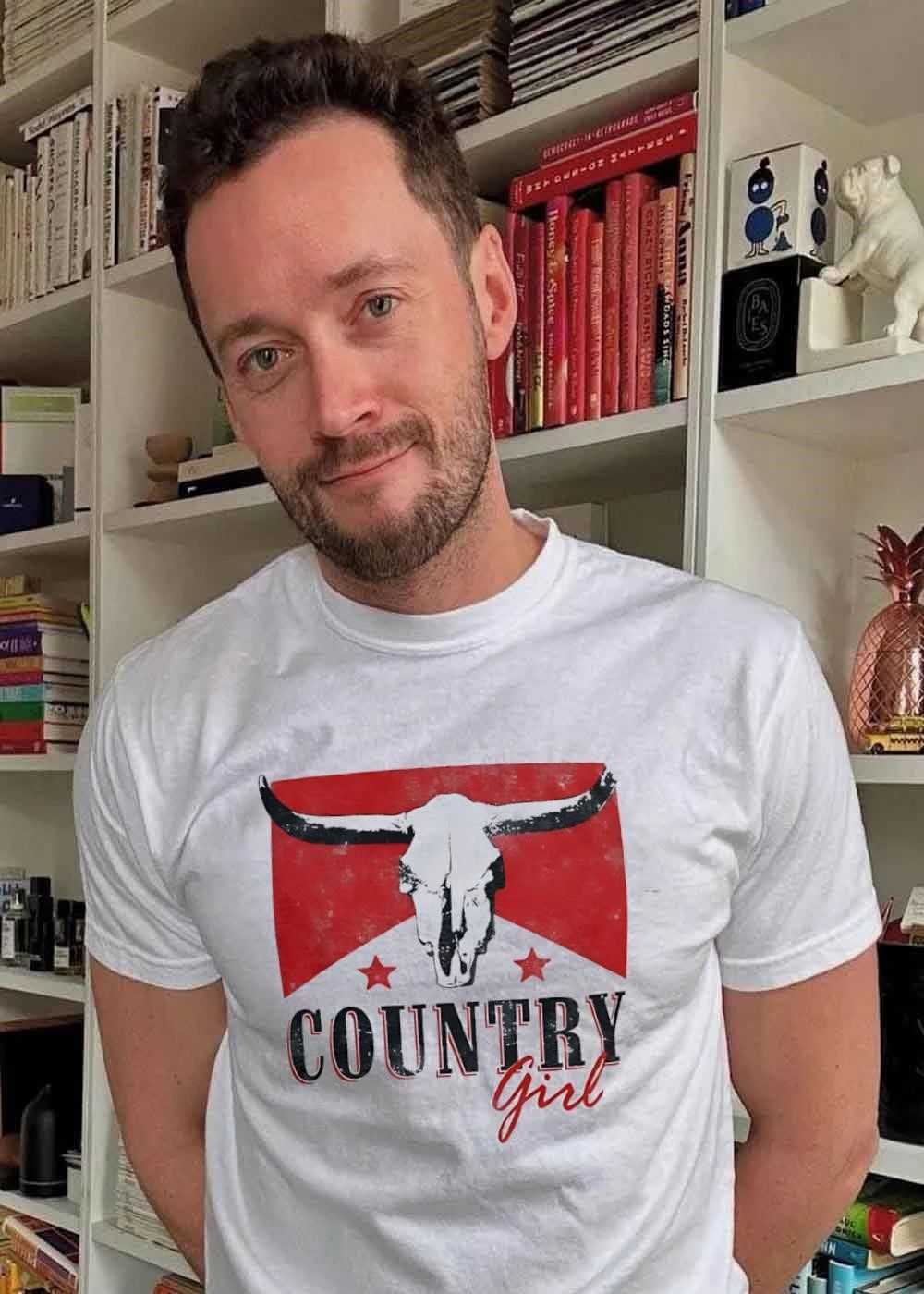 Country Girl Western Bull Skull Red Star T-Shirt