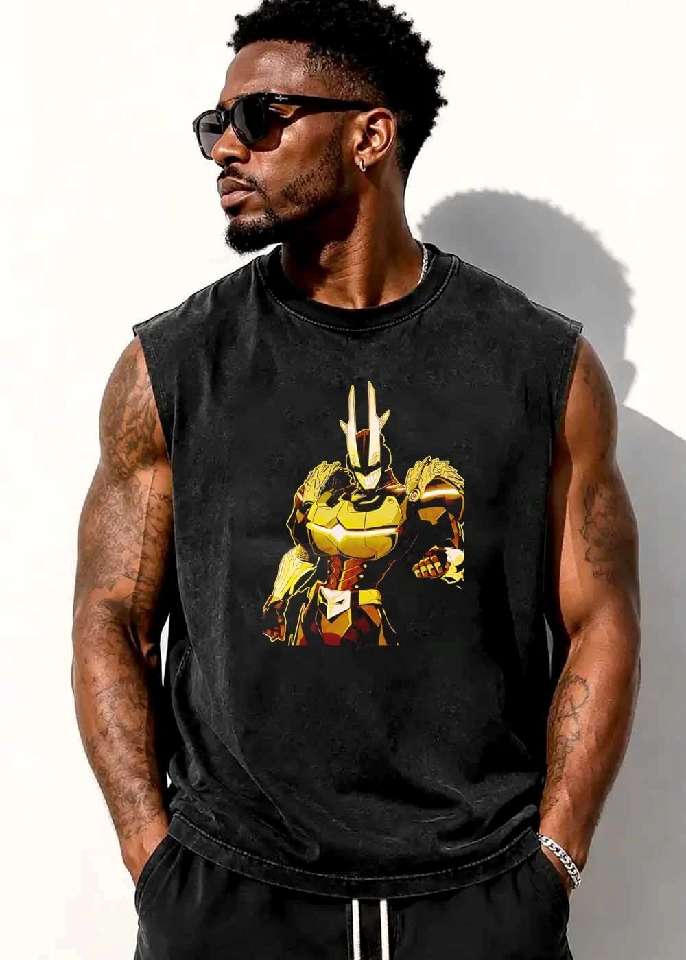 Yellow Armored Mech Superhero Glowing Smile Helmet Portrait shirt