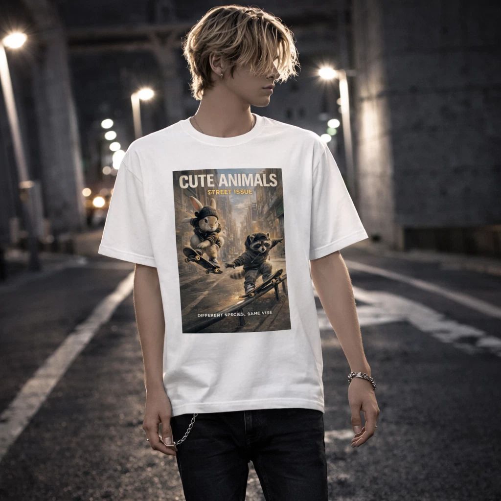 Shinora Urban Animal Graphic T-Shirt Men Streetwear Skate Art Cotton Casual
