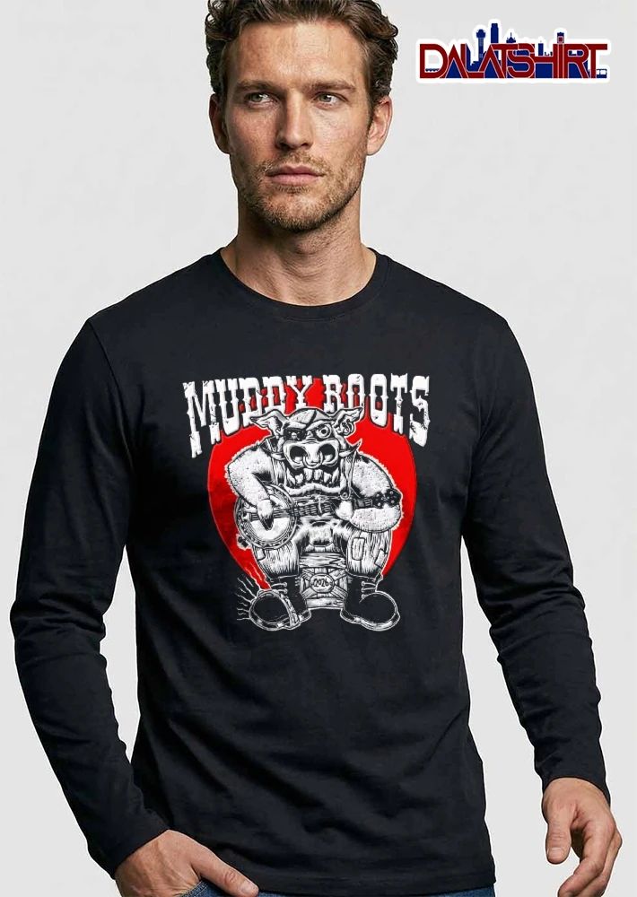 Distressed Muddy Roots 2026 Cartoon Boar Playing Banjo Eyepatch Crate shirt
