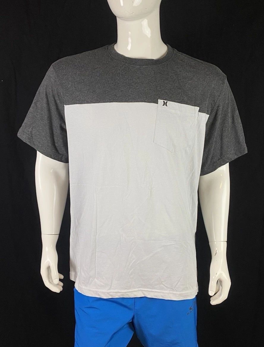 Hurley Colorblock NEW White and Gray Pocket T Shirt, Men's Size XL