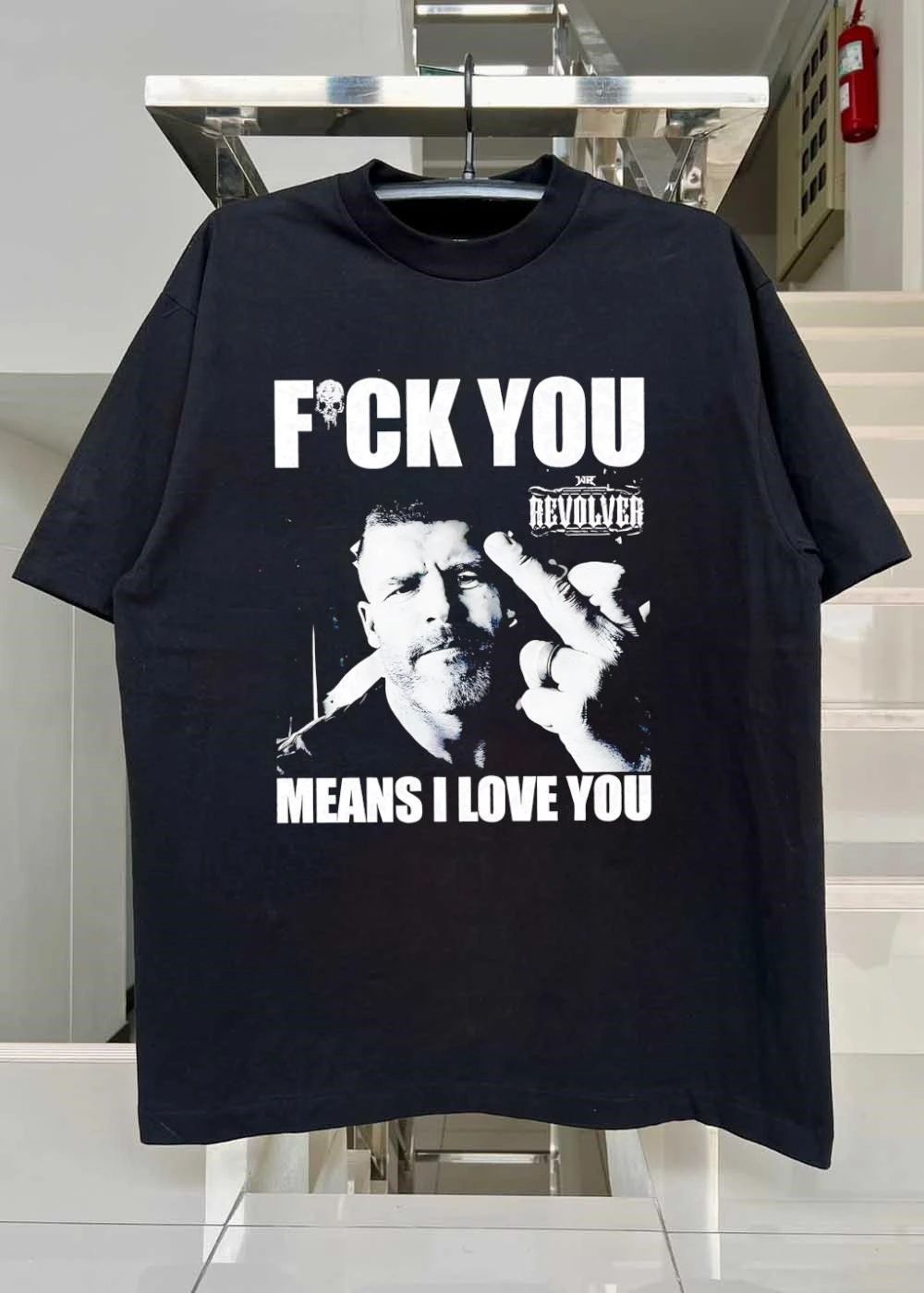Wr Revolver Man Giving Middle Finger Fck You Means I Love You T-Shirt