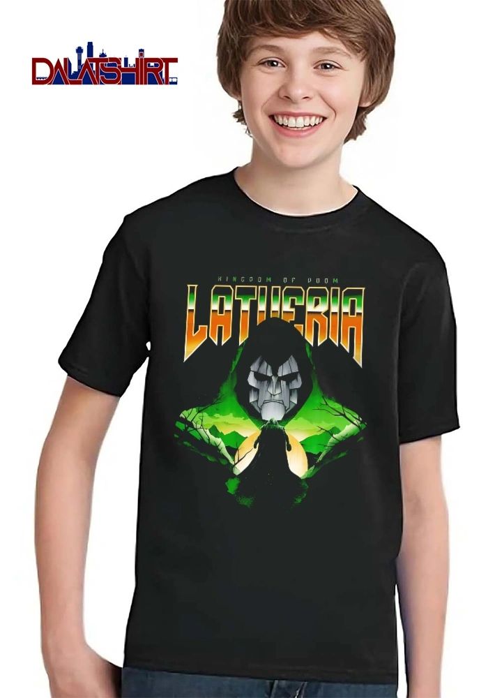 Kingdom Of Doom Latveria Hooded Masked Figure Cape Green Forest Silhouette shirt