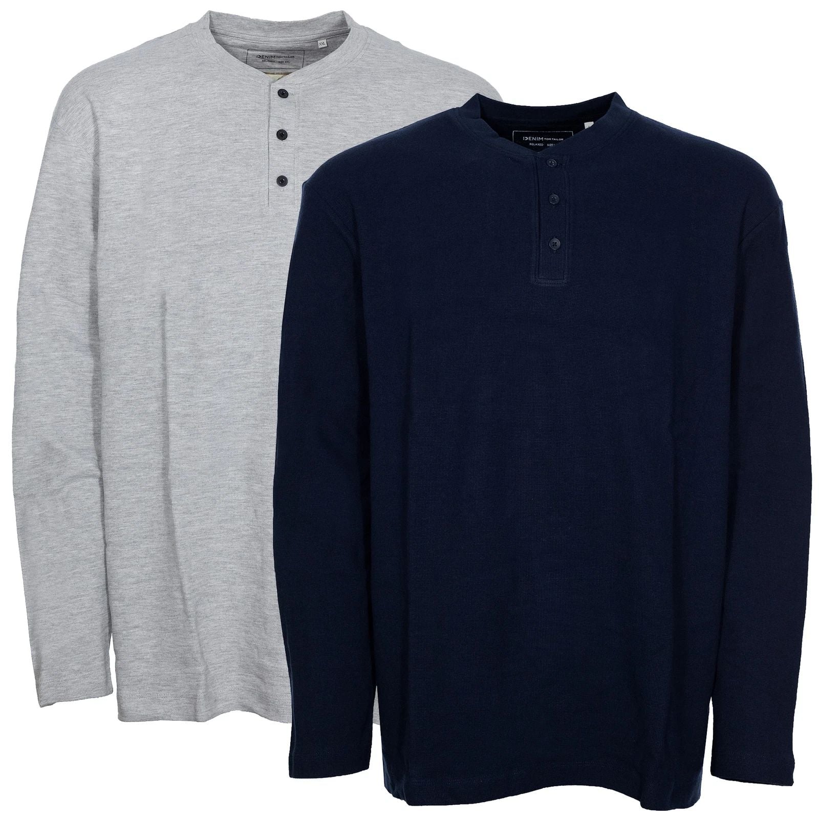 Tom Tailor Long Sleeve Henley Long Sleeve Shirt Relaxed Fit Mens Crew Neck Blue Grey