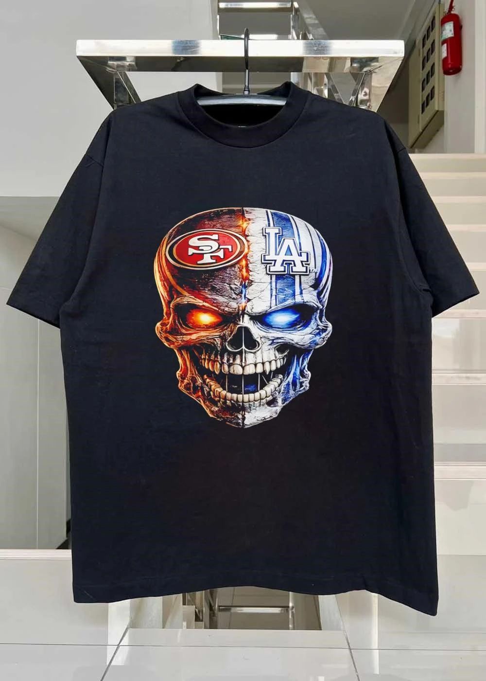 SF 49ers LA Dodgers Split Face Skull T-Shirt