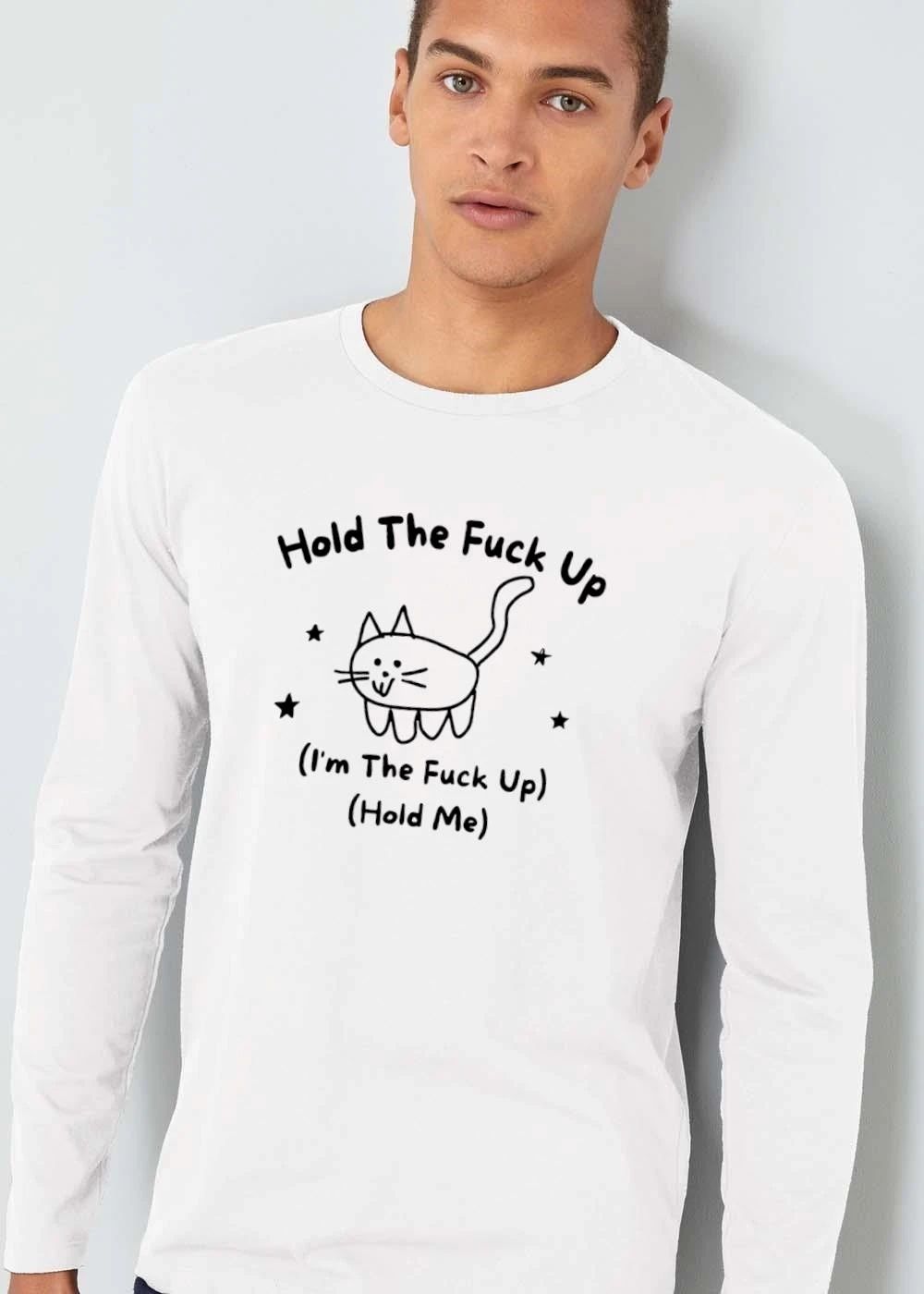 Hold The Fuck Up Im Me Cartoon Cat Doodle Stars Line Art shirt