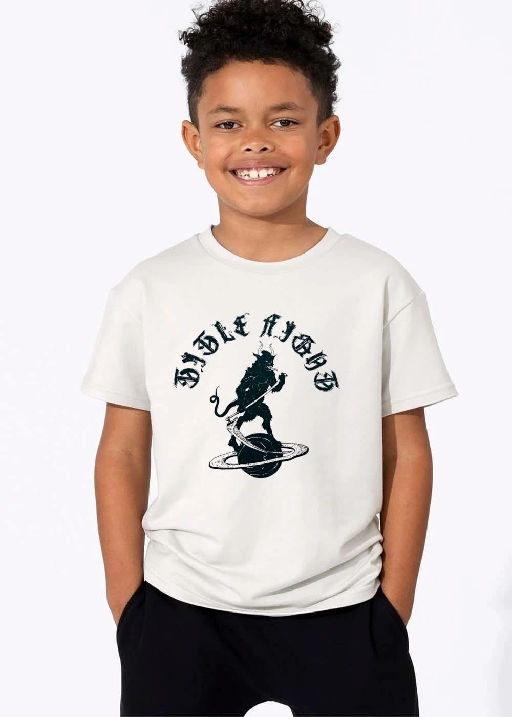Bible Gothic Horned Demon Standing On Planet Holding Scythe Line Art shirt