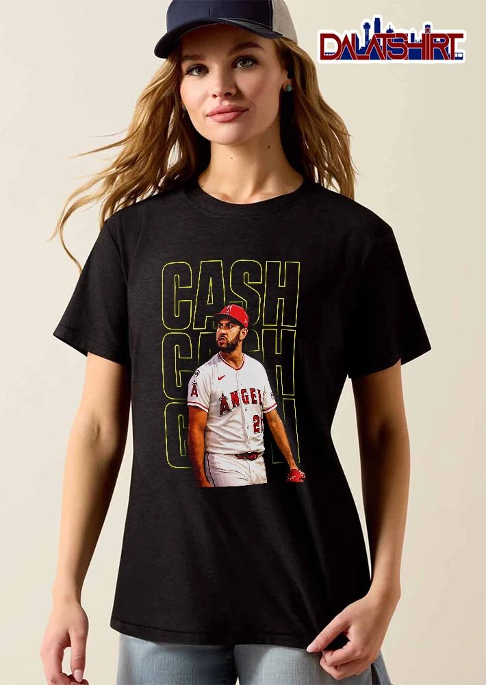 Los Angeles Angels MLB Cash Player Photo Neon Text Background shirt