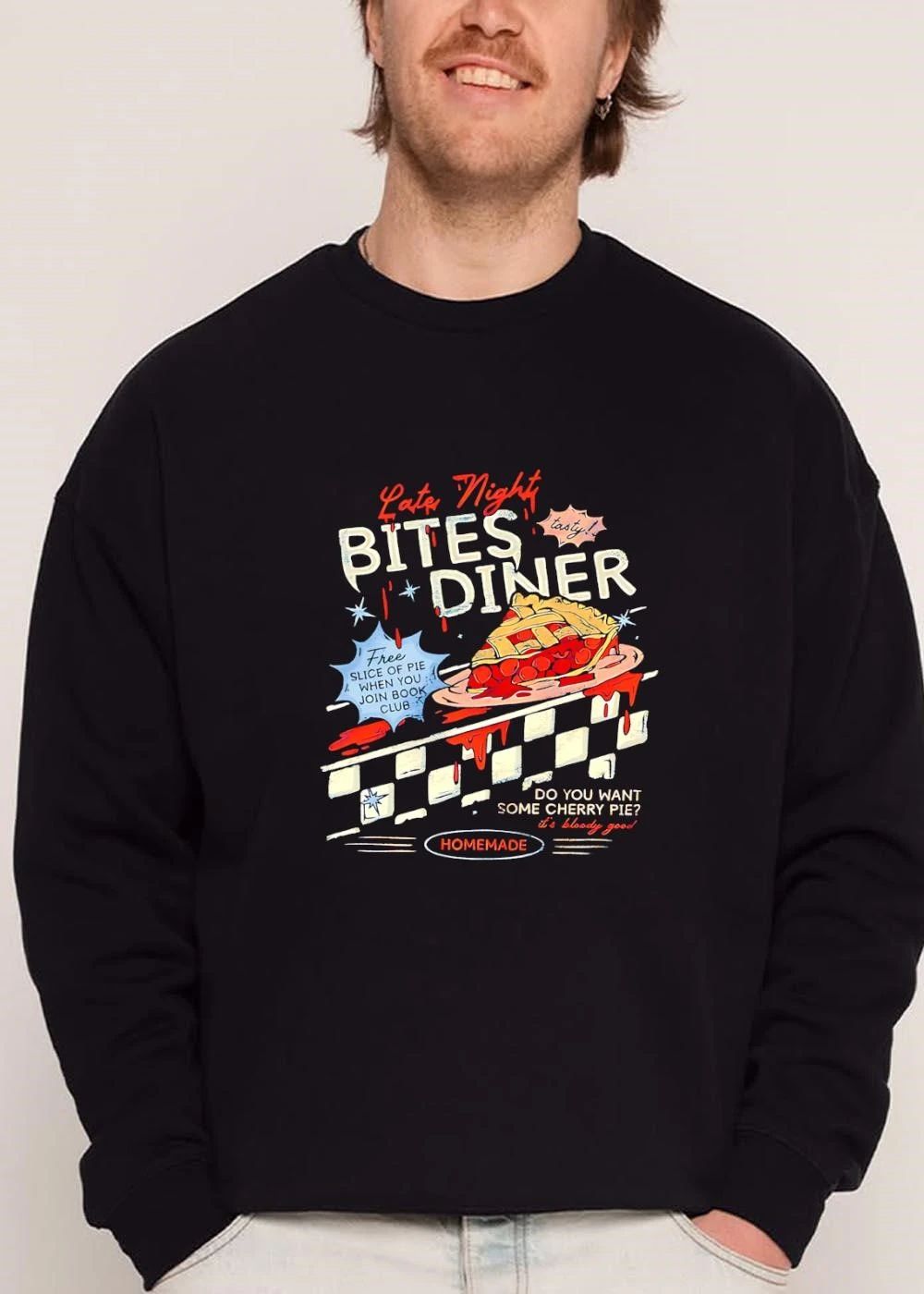 Late Night Bites Diner Do You Want Some Cherry Pie Its Bloody Good Homemade Dripping Red Slice Checkered Pattern shirt