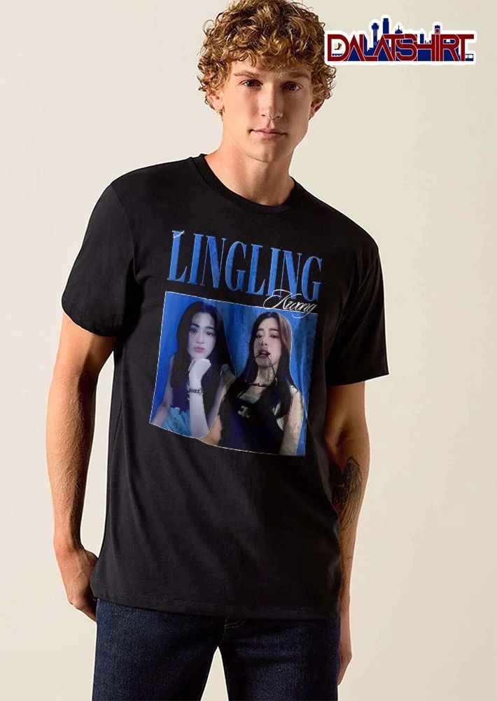 Lingling Kwong Dual Female Photo Collage Blue Background Bootleg shirt