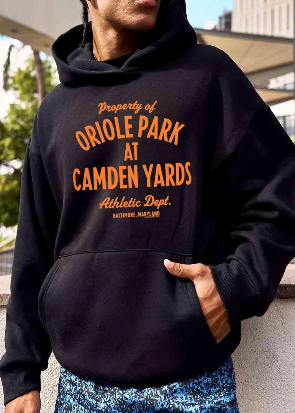 Property Of Oriole Park At Camden Yards Athletic Dept Baltimore Maryland Orange Vintage Typography shirt
