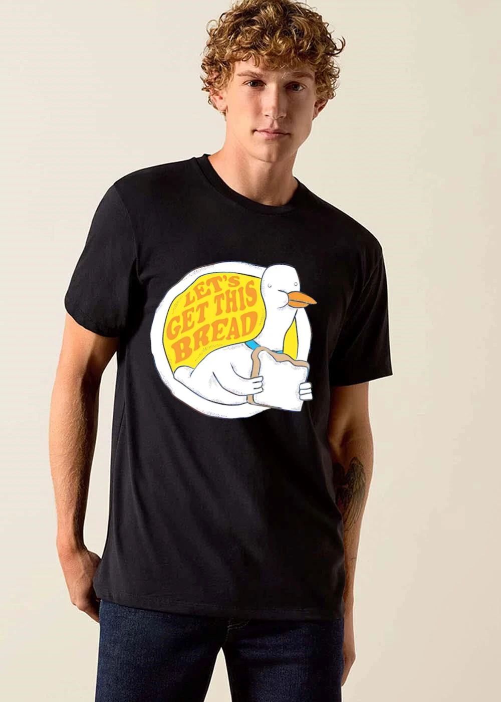 Lets Get This Bread Cartoon White Duck Holding Slice Toast shirt