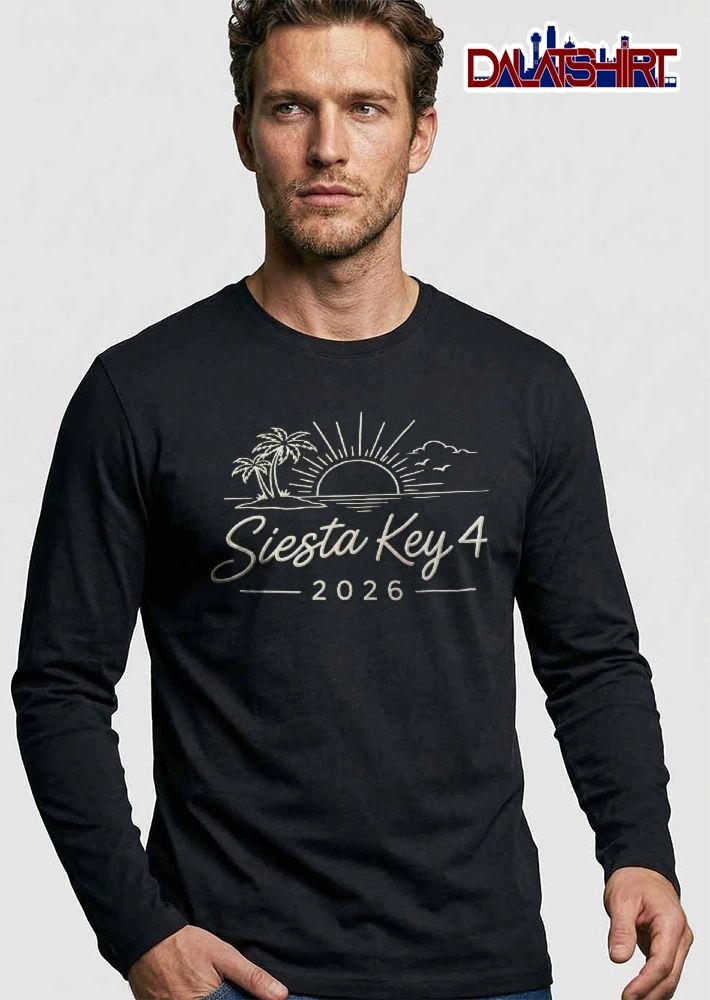 Siesta Key 4 2026 Line Art Palm Trees Island Sunset Rays Ocean shirt
