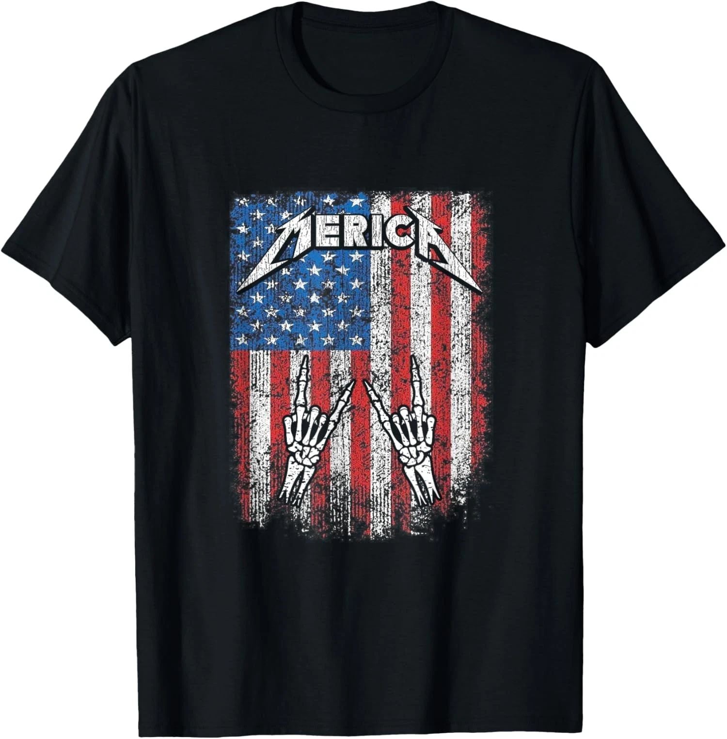Rock Sign Heavy Metal Fourth of July USA Flag Merica Unisex T-Shirt