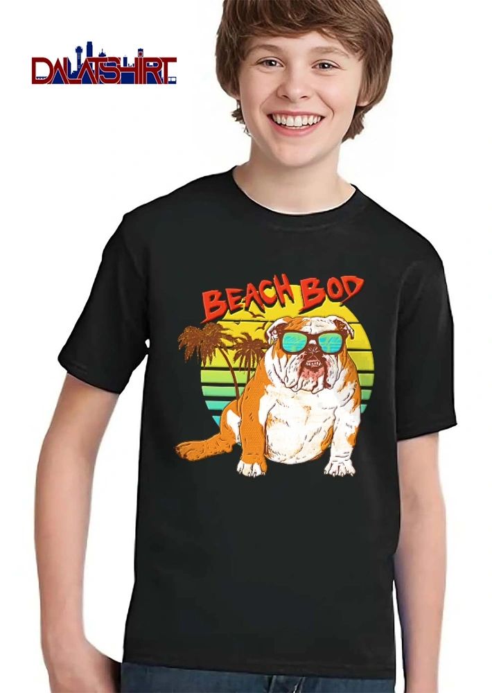 Beach Bod English Bulldog Sunglasses Palm Trees Retro Sunset Cartoon shirt