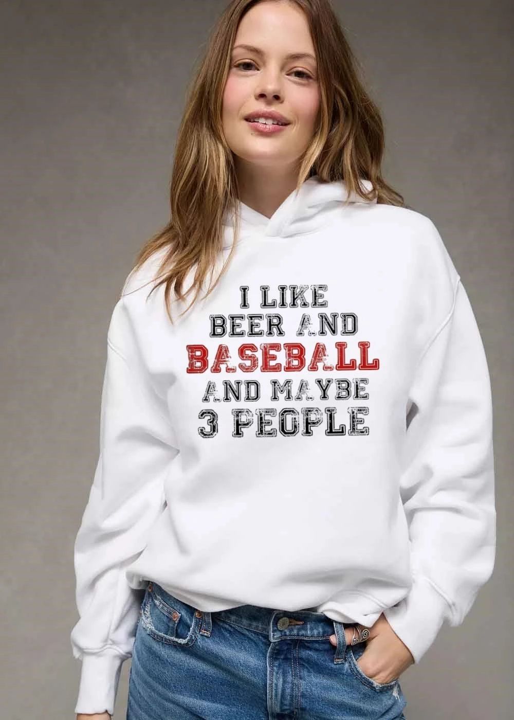 I Like Beer And Baseball Maybe 3 People Distressed Varsity Lettering shirt