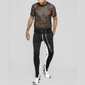 Men  Grid Round Neck Hollow Loose  Short Sleeve T-shirt
