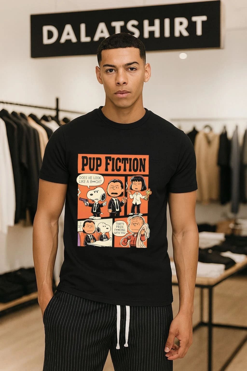 Pulp Fiction Peanuts PUP FICTION does he look like a b’ch thats pride f’king with shirt