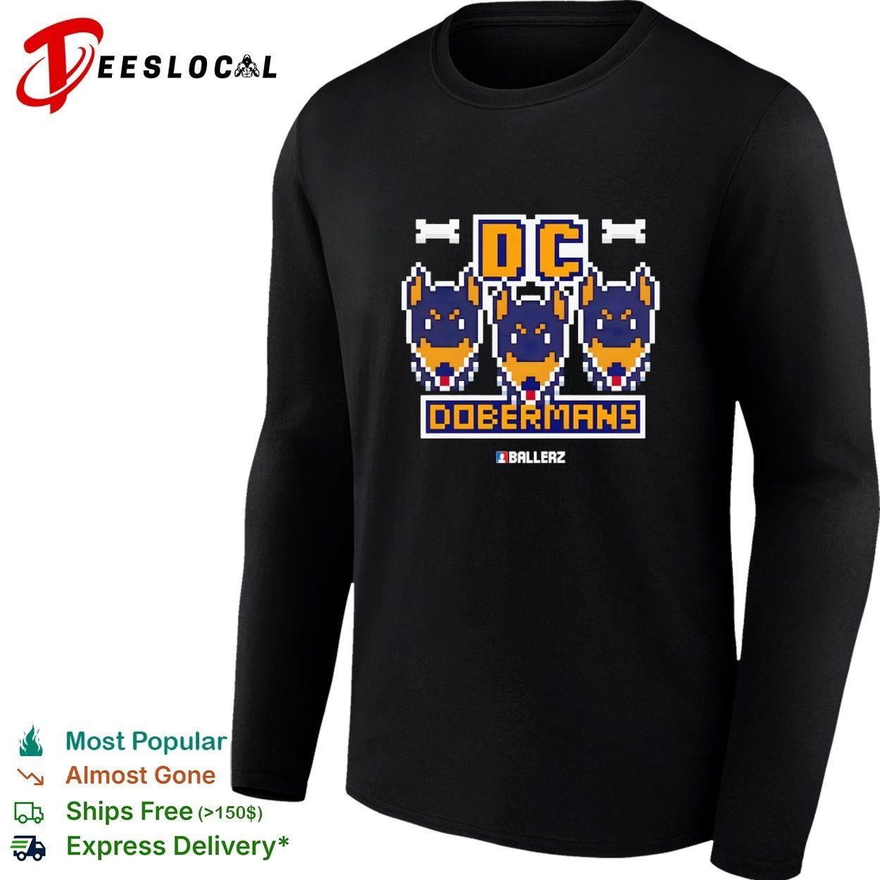 DC Dobermans Ballerz Doberman dog pixel art T-shirt