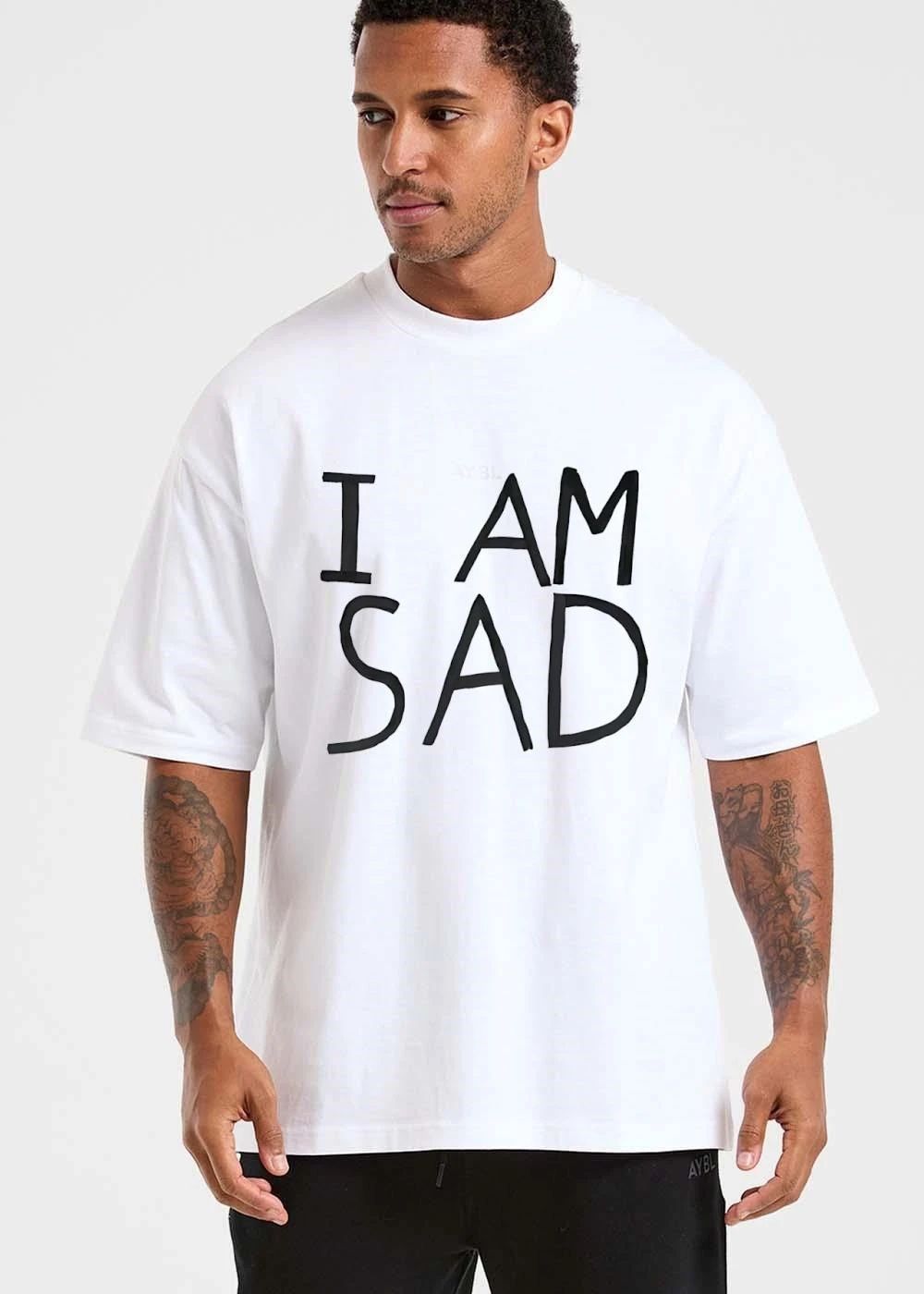 I Am Sad Minimalist Black Handwritten Marker Lettering Text shirt