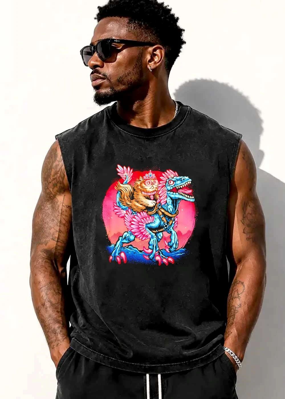 Cartoon Fluffy Cat Wearing Tiara Riding Feathered Velociraptor shirt